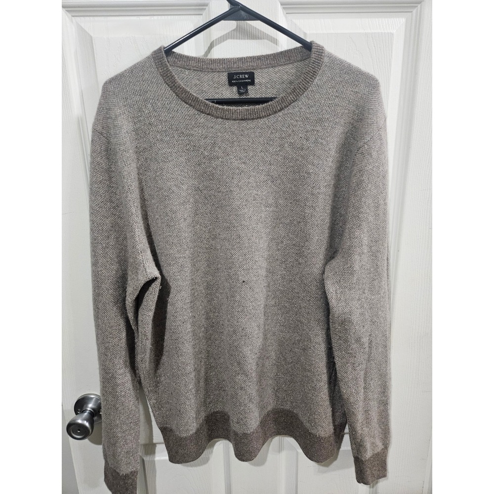 J.Crew‎ 100% Cashmere Sweater Large Taupe Brown Birds Eye Knit Crewneck  FLAWED
